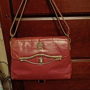 Aigner Vintage Oxblood Leather Shoulder Bag with Gold Accents